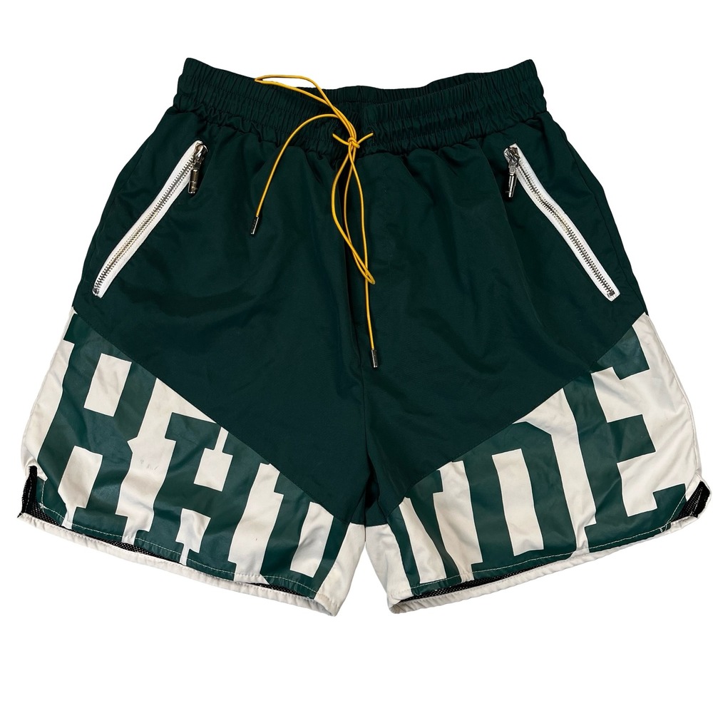Rhude Mens Shorts Green Cream‎ Colorblock Graphic Streetwear Luxury Large
